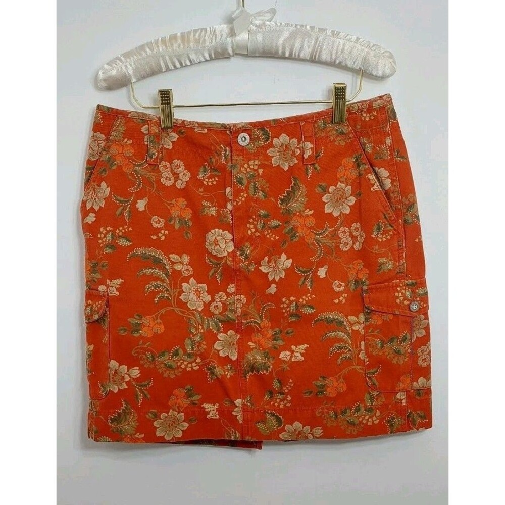 Eddie Bauer Women's Size 10 Petite Skirt Orange Rust Floral - Picture 3 of 13